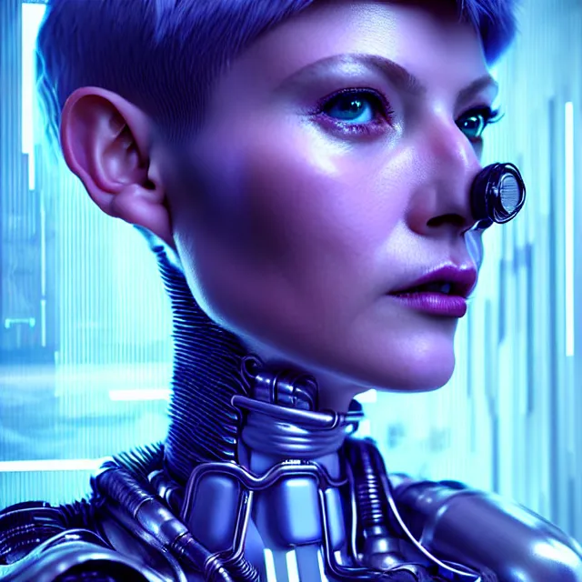 Prompt: hyperrealistic mixed media portrait of a female retrofuturistic cyber punk with a pixie cut, stunning 3d render inspired art by P. Craig Russell and Barry Windsor-Smith + perfect facial symmetry + dim volumetric lighting, 8k octane beautifully detailed render, post-processing, extremely hyperdetailed, intricate futuristic mechanic parts, epic composition, grim yet sparkling atmosphere, cinematic lighting + masterpiece, trending on artstation