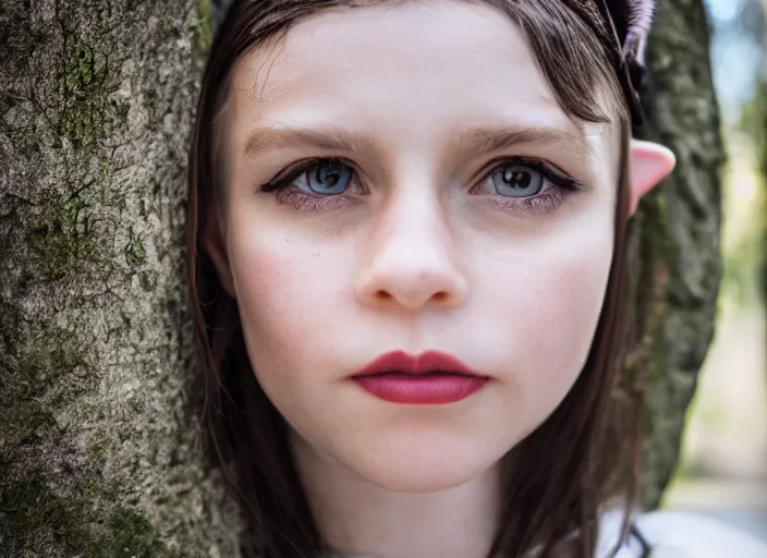 Image similar to portrait of an elf, side lighting XF IQ4, f/1.4, ISO 200, 1/160s, 8K, RAW, unedited, symmetrical balance, in-frame