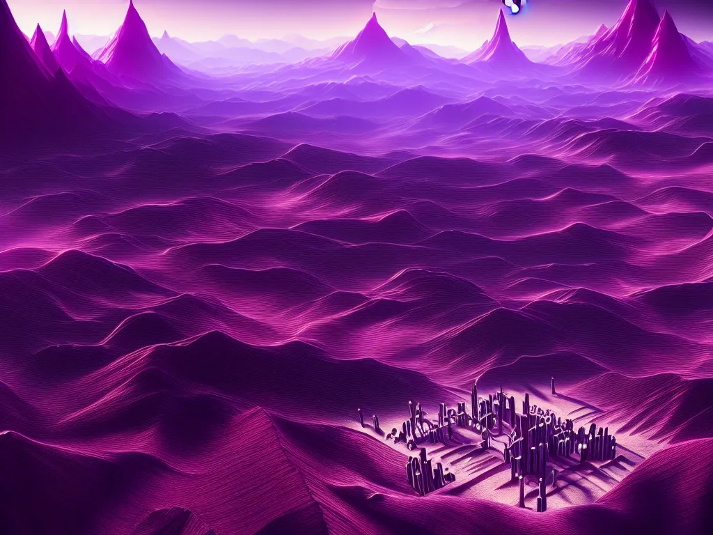 Image similar to highly detailed photo of purple valley, trending on deviantart, neo surrealism, sharp focus, 4 k, a lot of little details, octane, masterpiece, art by max ernst