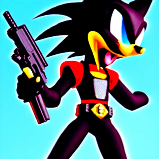 Image similar to shadow the hedgehog holding a gun
