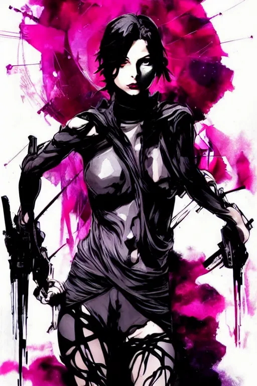 Image similar to style of yoji shinkawa, rafael albuquerque, loish : : gorgeous willa holland : : evil witch, swirling black magic : : symmetrical face, symmetrical eyes : : full body pose : : gorgeous black hair : : magic lighting, low spacial lighting : :