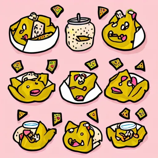 Image similar to cute adobe illustration nachos with cheese and jalapeno illustrations, white background, drawing, cartoon, in the style of shyama golden