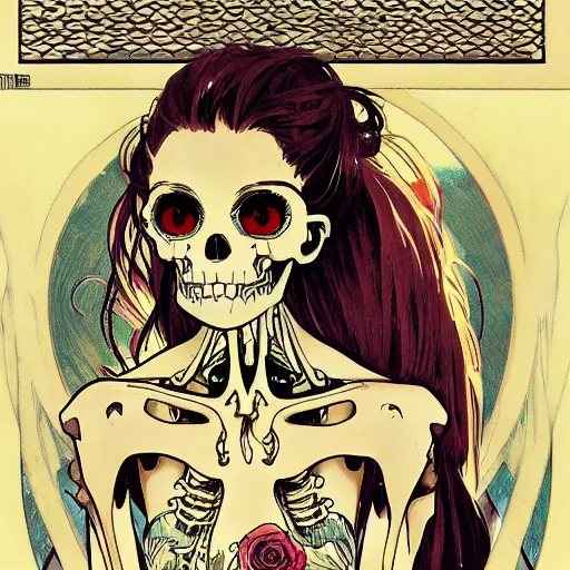 Image similar to anime manga skull portrait girl female skeleton illustration detailed art Geof Darrow and Phil hale and Ashley wood and Ilya repin alphonse mucha pop art nouveau