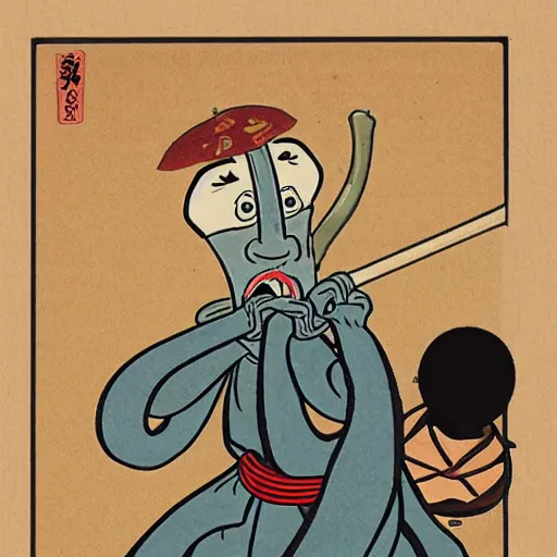 Prompt: squidward as Samurai Ukiyo-e style