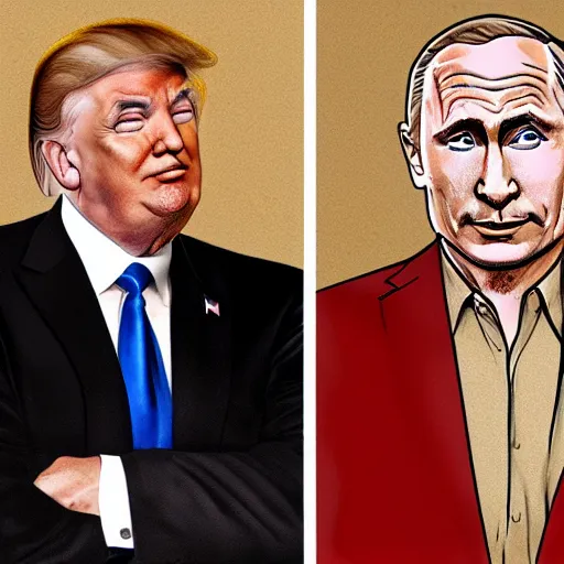 Prompt: donald trump and vladimir putin by tom of finland