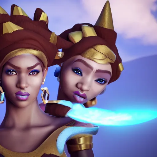 Image similar to beautiful afroame elf, clash royal style characters, unreal engine 5, octane render, detailed, cinematografic, cinema 4 d