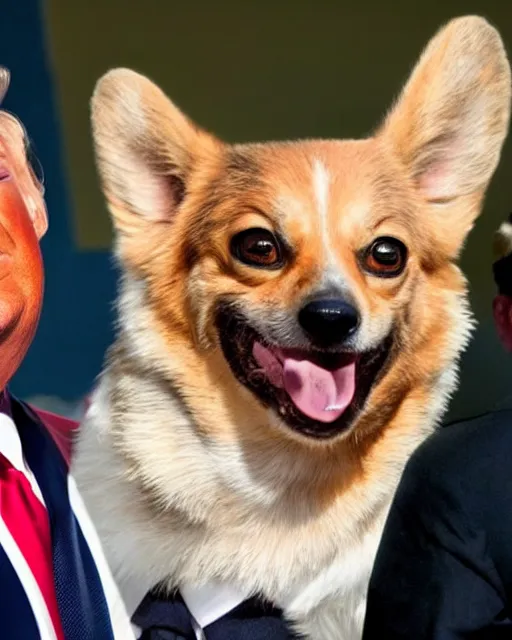 Prompt: president donald trump has a corgi head, photorealistic