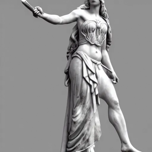 Prompt: full size beautiful marble statue of athena, sword in her hands, realistic proportions, realistic face, hyperrealistic, 8 k, full size photo, artstation