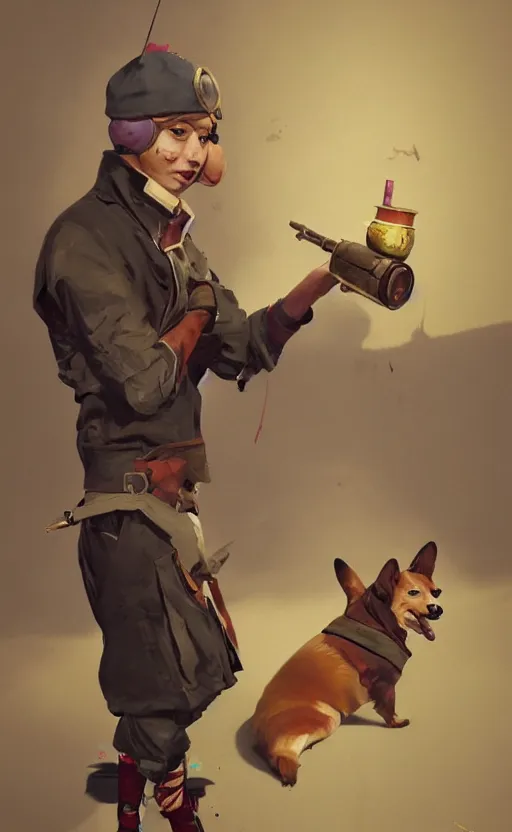 Prompt: beautiful fantasy painting of lofi hiphop assassin corgi preparing to fight, by Sergey Kolesov, Martine Johanna, Jake Parker. Trending on Artstation, 8k, masterpiece, graffiti paint, dishonored, fine detail, full of color, intricate detail