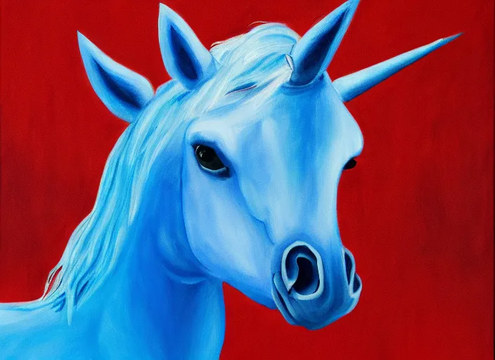 Prompt: a blue unicorn painting a self portrait, high details, 4 k, sharp fucos