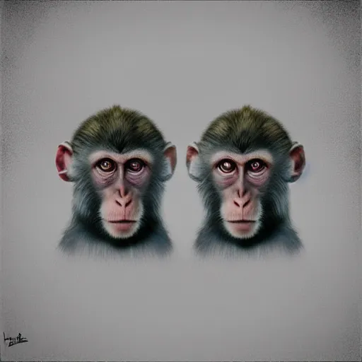 Image similar to two macaques looking at each other inside alien base, digital art, soft shadows, creepy art