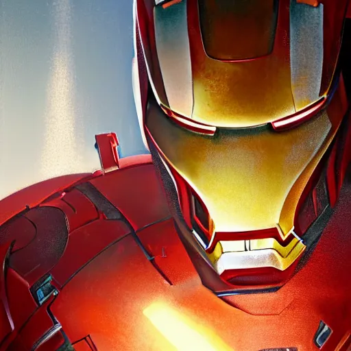 Image similar to highly detailed portrait of iron man, stephen bliss, unreal engine, fantasy art by greg rutkowski, loish, rhads, ferdinand knab, makoto shinkai and lois van baarle, ilya kuvshinov, rossdraws, tom bagshaw, global illumination, radiant light, detailed and intricate environment