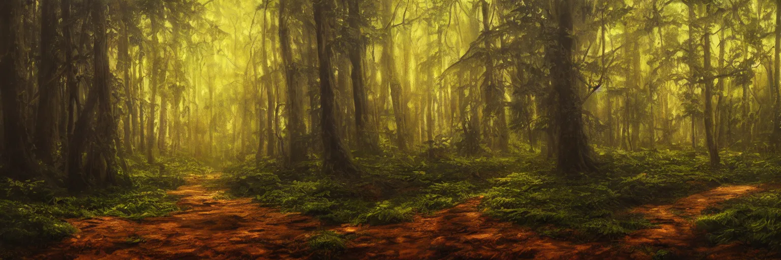 Prompt: a forest, cinematic lighting, detailed oil painting, hyperrealistic, 8k