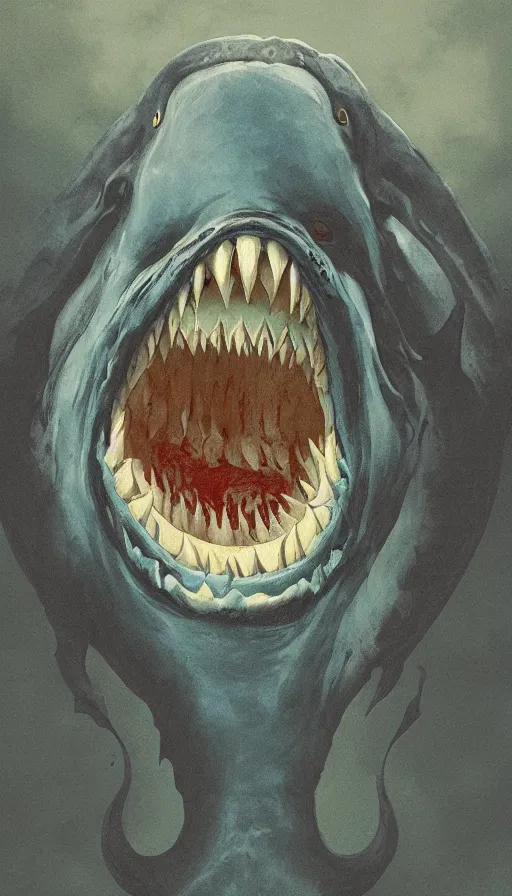 Image similar to a cerulean color pentax photograph of a monstrous horror whale, sharp teeth, giant mouth, dark fantasy horror art