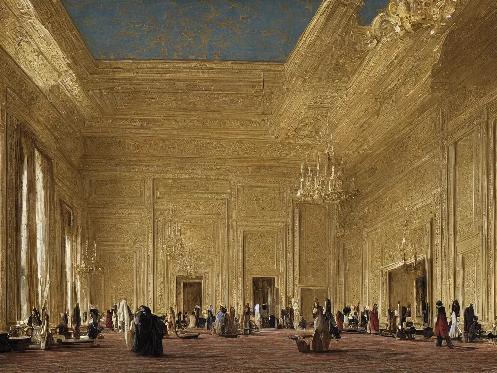 Image similar to Grand Interior of the Sultan's Opulent Palace, art by Ludwig Deutsch