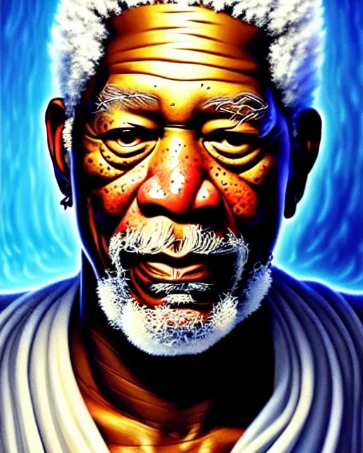 Image similar to highly detailed portrait, morgan freeman as zeus, greek mythology, stephen bliss, unreal engine, fantasy art by greg rutkowski, loish, rhads, ferdinand knab, makoto shinkai and lois van baarle, ilya kuvshinov, rossdraws, tom bagshaw, global illumination, radiant light, detailed and intricate environment