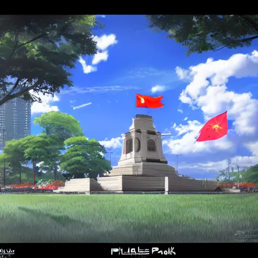 Image similar to rizal park with philippine flag futuristic, painting by makoto shinkai, featured on pixiv, deviantart hd