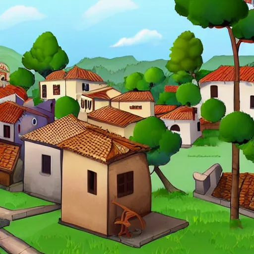 Prompt: A Spanish village. 2D videogame.