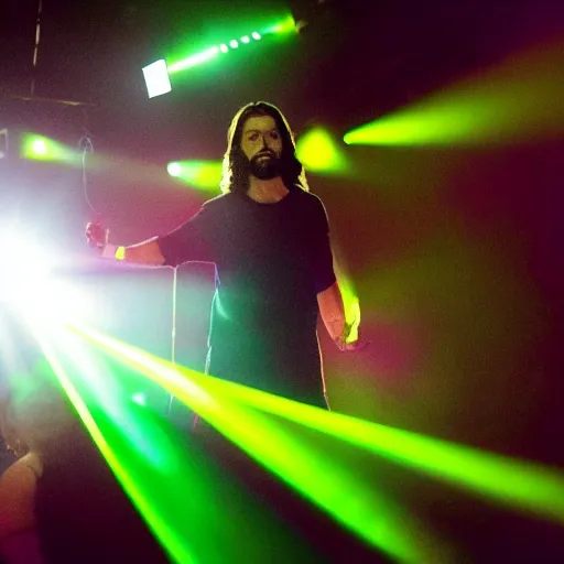 Image similar to jesus in a nightclub at a rave