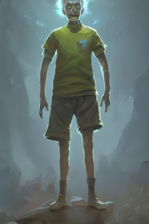 Image similar to A highly detailed full body portrait painting of Morty from Rick and Morty, Greg Rutkowski, trending on artstation