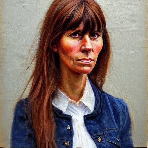 Image similar to a french and swedish woman with brown bangs, photorealistic, character portrait by jane freilicher, pinterest contest winner, regionalism, contest winner, academic art