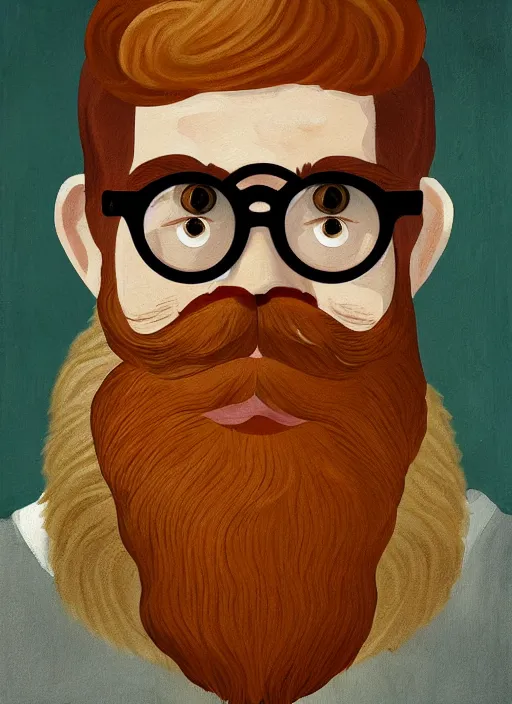 Prompt: bearded ginger man with glasses, a beautiful painting representative of the art style of wes anderson and spike jonze