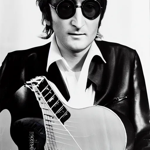 Image similar to professional studio portrait photo of john lennon dressed like elvis, photoshoot