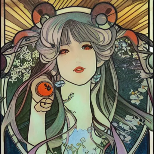 Prompt: beautiful drawing in style of Mucha, Yamato, macross