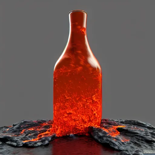 Image similar to a bottle of lava, realistic 3 d image trending on artstation