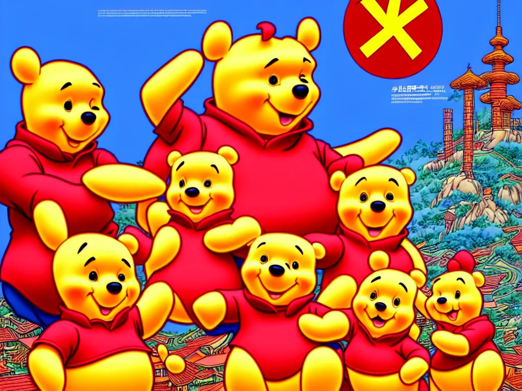 Image similar to xi jinping winnie the pooh in the style of china communist propaganda poster art in the year 1 9 8 7 ultra realistic, concept art, intricate details, highly detailed, photorealistic, octane render, 8 k, unreal engine. art by artgerm and magali villeneuve