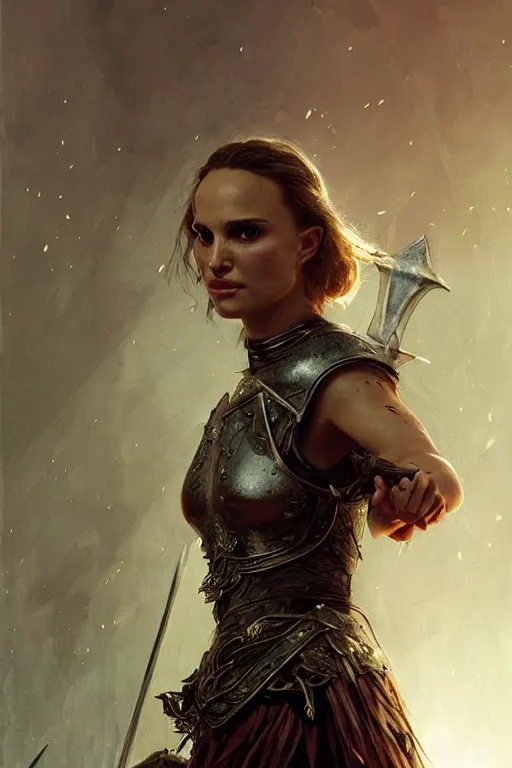 Image similar to natalie portman, legendary warrior, heroic, lord of the rings, tattoos, decorative ornaments, battle armor, by carl spitzweg, ismail inceoglu, vdragan bibin, hans thoma, greg rutkowski, alexandros pyromallis, perfect face, fine details, realistic shading photorealism