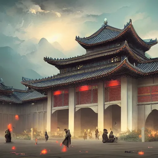 Prompt: tang dynasty palace by peter mohrbacher and dan mumford and nekro, cgsociety, volumetric light, 3 d render ， - h 6 4 0