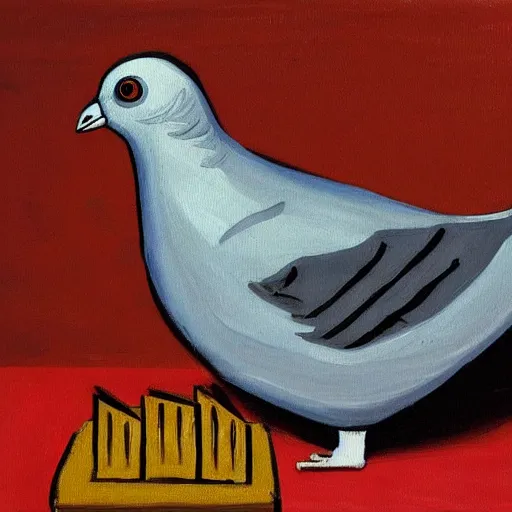 Image similar to pigeon with the body of a toaster, masterpiece painting