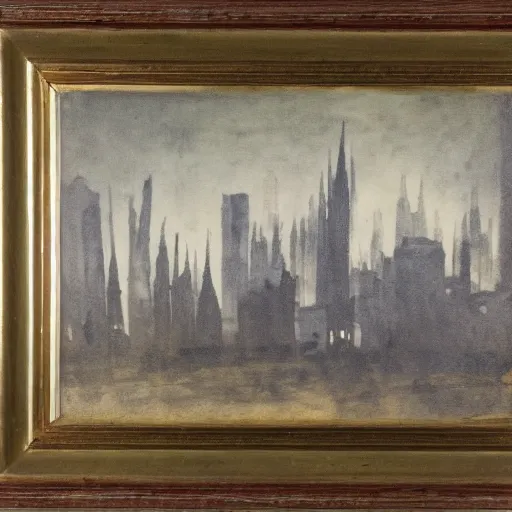 Prompt: a landscape painting of neo - gothic skyscrapers in a large cavern, henri berthaut, ( ( pen ) )