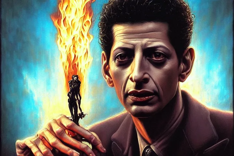 Prompt: young jeff goldblum in “ constantine ” ( 1 9 8 4 ) by cronenberg artwork, 4 k digital art, neon, 8 0's style tomasz alen kopera, peter mohrbacher, donato giancola, ilya repin, drew struzan hyperrealistic oil painting, gothic ghost horror biomechanical hell demons, frank frazetta