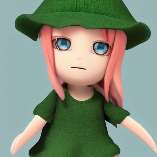 Prompt: cute fumo plush of a cute girl in a green cap, vray
