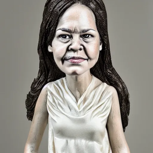 Image similar to realistic caricature portrait sculpture of angry girl angel