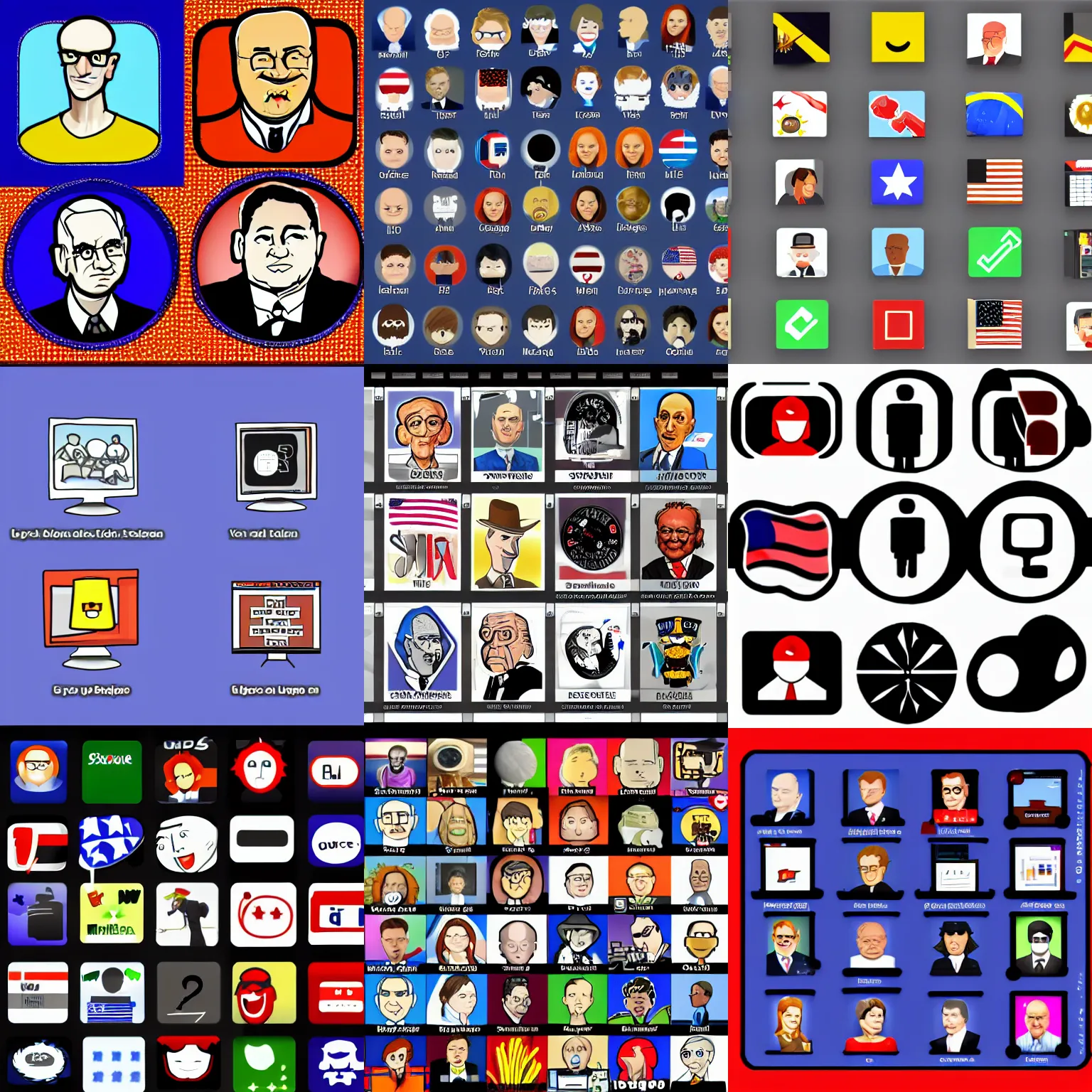 Prompt: desktop application icons in the style of Ben Garrison