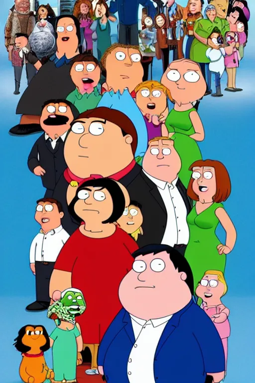 Image similar to live action family guy movie poster