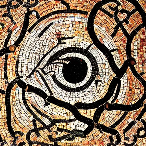 Image similar to medium shot Mosaic of an eye, from Italica, AD 176-275. Archaeological Museum, Seville. Byzantine mosaics, highly detailed, HQ, HD, beautiful, National Geographic,