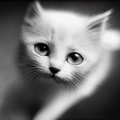 Prompt: a portrait photo of a cute solid gray solid white kitten wearing a tuxedo by edward weston, auto graflex, 2 1 0 mm ƒ / 6 4 zeiss tessar, agfa isopan iso 2 5, pepper no. 3 5, 1 9 3 0, high quality photo, highly detailed, studio lighting, fine - art photography, tack sharp