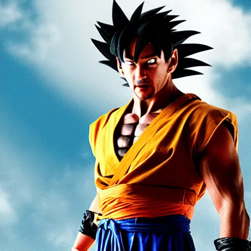 Image similar to keanu reeves portraying songoku in live action dragon ball movie