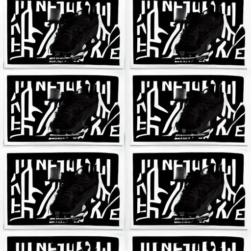 Image similar to black on white nike graphic design stickers in style of david rudnick, eric hu, y 2 k, brutalism