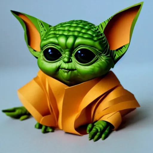 Image similar to cut paper sculpture of baby yoda