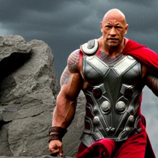 Prompt: dwayne the rock johnson as thor