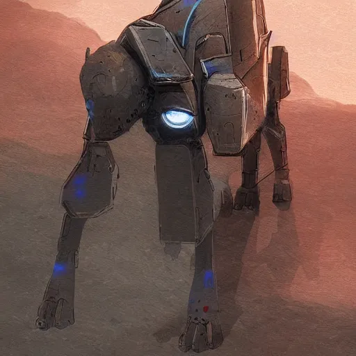 Image similar to panzerwolf anubis dog made of steel in light armor, by ian pesty and alena aenami, concept art, matte painting, washed colors,