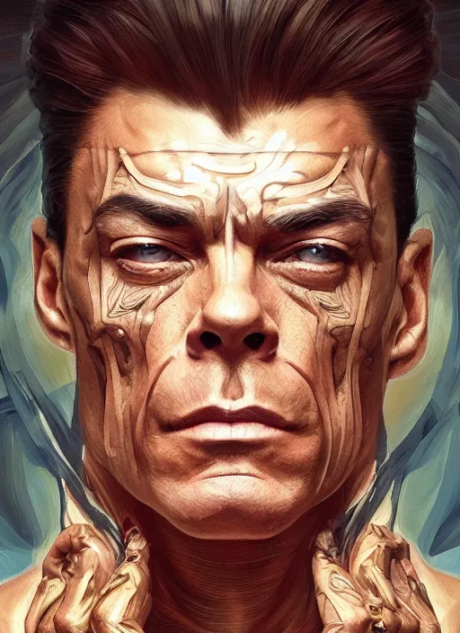 Prompt: symmetry!! jean claude van damme, machine parts embedded into face, intricate, elegant, highly detailed, digital painting, artstation, concept art, smooth, sharp focus, illustration, art by artgerm and greg rutkowski and alphonse mucha, 8 k