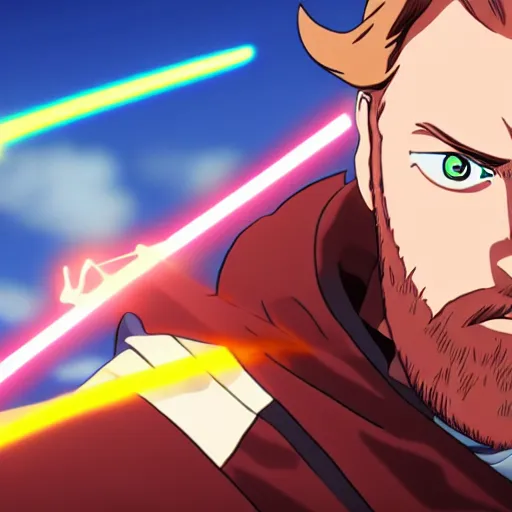 Image similar to Obi-Wan Kenobi as an anime character from Toei Animation. Extremely detailed. Beautiful. 4K.