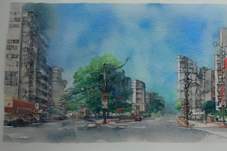 Image similar to nanshan road summer watercolor pen light color on artstation