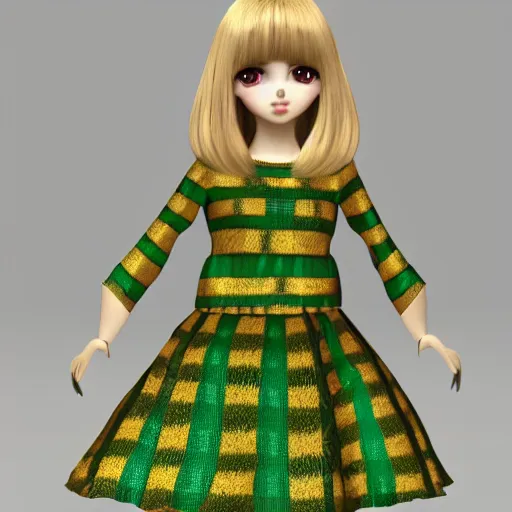 Prompt: cute fumo plush of a girl in a green and gold celtic pattern dress, traditional, vray